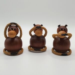 Vintage Danish Teak See/Hear/Speak No Evil Monkeys